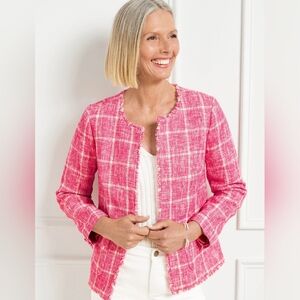 Talbots Twisted Windowpane Pink And White Tweed  Jacket